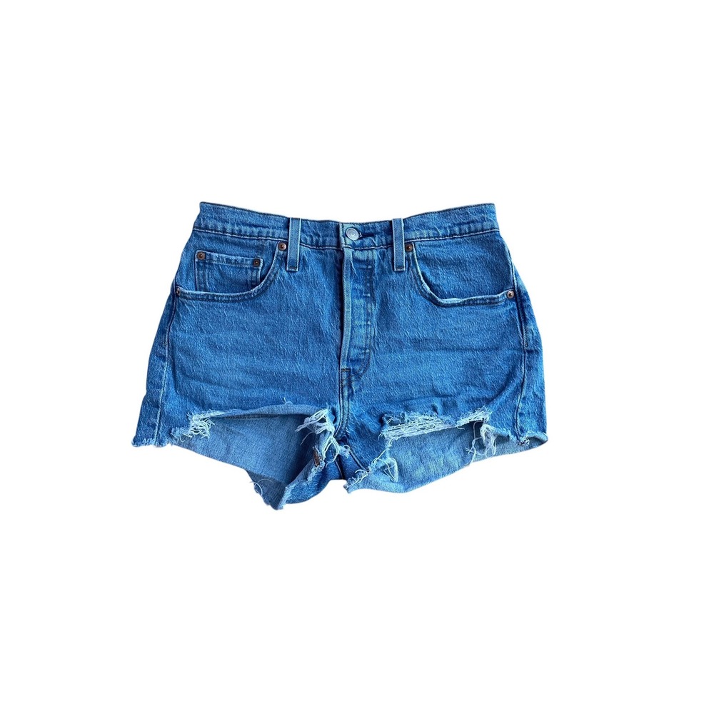 Levis 501 Original High Rise Denim Festival Shorts Medium Wash Blue W28